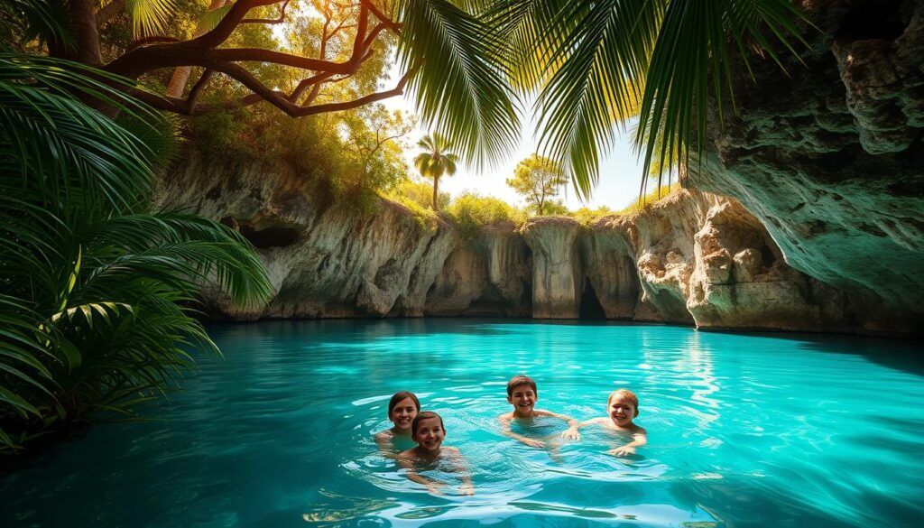 Cenote Cristalino swimming